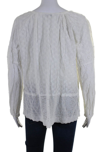 Tyler Boe Womens V Neck Long Sleeve Drawstring Blouse White Size Small