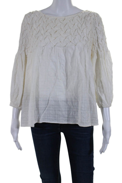 Tyler Boe Womens Long Sleeve Pullover Boat Neck Blouse White Size Small