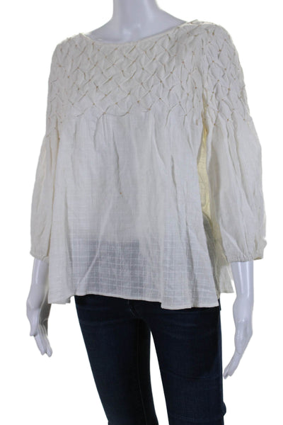 Tyler Boe Womens Long Sleeve Pullover Boat Neck Blouse White Size Small