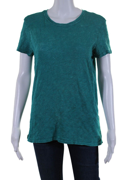 ATM Womens Short Sleeves Pullover Tee Shirt Teal Blue Cotton Size Medium