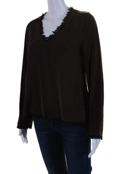 Maven West Womens Long Sleeves V Neck Blouse Chocolate Brown Size Extra Small