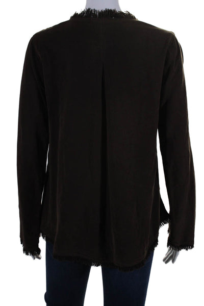 Maven West Womens Long Sleeves V Neck Blouse Chocolate Brown Size Extra Small