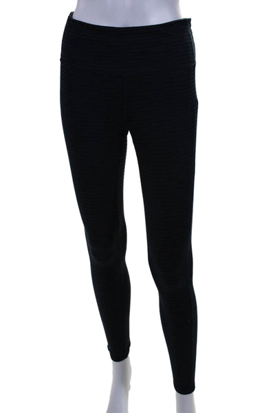 Athleta Womens Striped Pull On High Rise Leggings Navy Blue Black Size Small