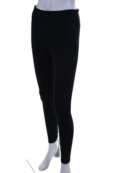 Athleta Womens Striped Pull On High Rise Leggings Navy Blue Black Size Small