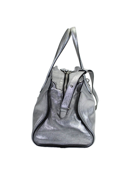 Alexander McQueen Womens Leather Metallic Skull Lock Zip Shoulder Handbag Silver