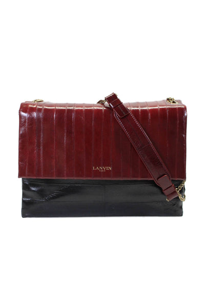 Lanvin Womens Sugar Eel Skin Medium Shoulder Handbag Burgundy Black