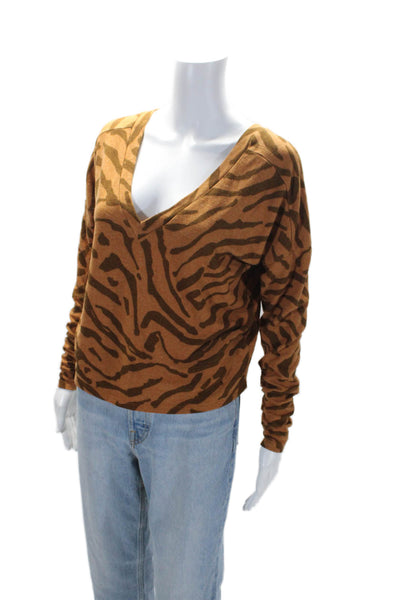 Chaser Womens Long Sleeve V Neck Tiger Striped Sweatshirt Brown Size Extra Small