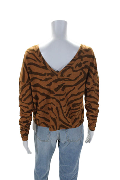 Chaser Womens Long Sleeve V Neck Tiger Striped Sweatshirt Brown Size Extra Small