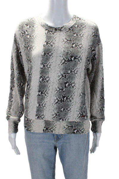 Philanthropy Womens Long Sleeve Snakeskin Print Crew Neck Sweater White Gray XS