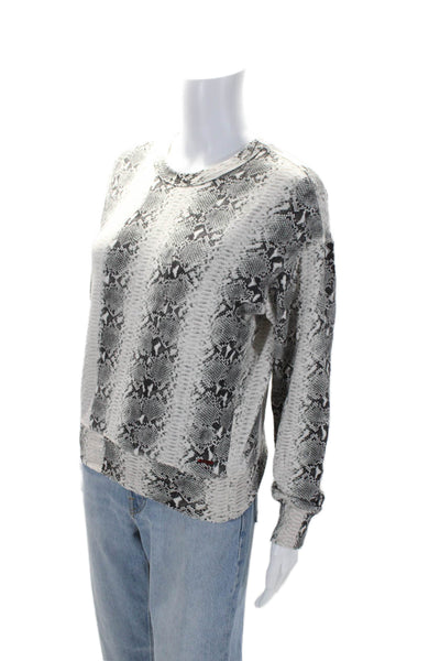 Philanthropy Womens Long Sleeve Snakeskin Print Crew Neck Sweater White Gray XS