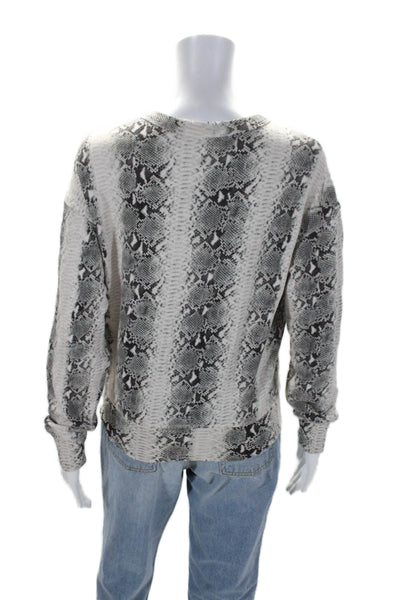 Philanthropy Womens Long Sleeve Snakeskin Print Crew Neck Sweater White Gray XS