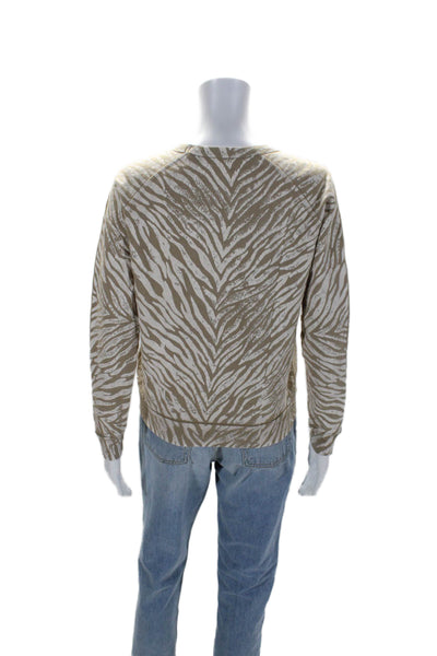 Mother Womens Crew Neck Tiger Striped Sweatshirt Brown White Cotton Size XS