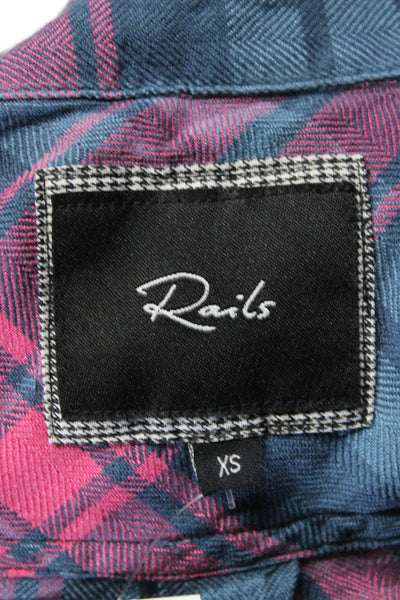 Rails Womens Button Front Long Sleeve Collared Plaid Shirt Blue Pink Extra Small