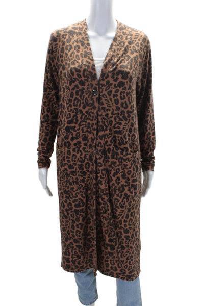 LNA Womens Single Button Leopard Printed Long Cardigan Sweater Brown Size XS