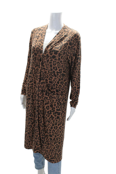 LNA Womens Single Button Leopard Printed Long Cardigan Sweater Brown Size XS