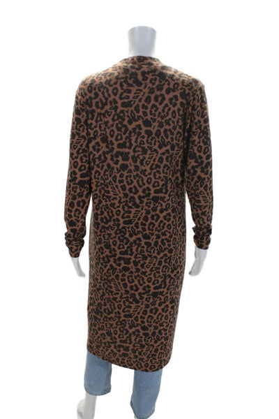 LNA Womens Single Button Leopard Printed Long Cardigan Sweater Brown Size XS