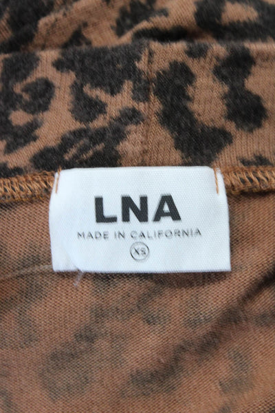 LNA Womens Single Button Leopard Printed Long Cardigan Sweater Brown Size XS