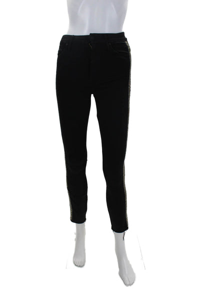 Mother Womens High Waisted Beaded Trim Looker Ankle Fray Jeans Black Size 23