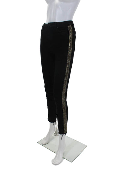 Mother Womens High Waisted Beaded Trim Looker Ankle Fray Jeans Black Size 23