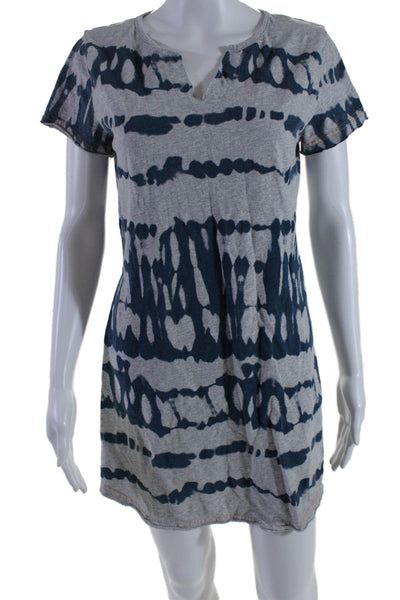 Lisa Todd Womens Gray Blue Tie Dye V-neck Short Sleeve T-Shirt Dress Size S