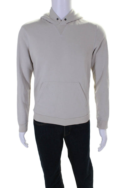 Theory Mens Long Sleeves Essentiel Cure Fleece Hoodie Beige Size Extra Small