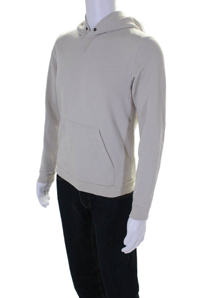 Theory Mens Long Sleeves Essentiel Cure Fleece Hoodie Beige Size Extra Small