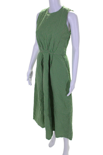 Toast Womens Cotton Gingham Print Sleeveless Gathered Maxi Dress Green Size 6