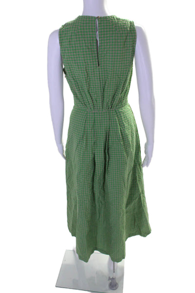 Toast Womens Cotton Gingham Print Sleeveless Gathered Maxi Dress Green Size 6