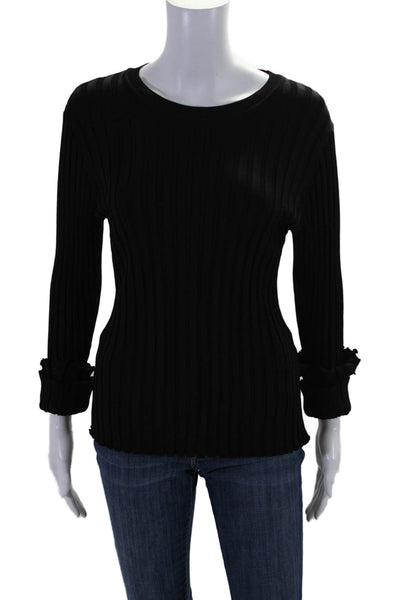 Dissh Womens Slim Fit Ribbed Long Sleeve Blouse Black Size XL