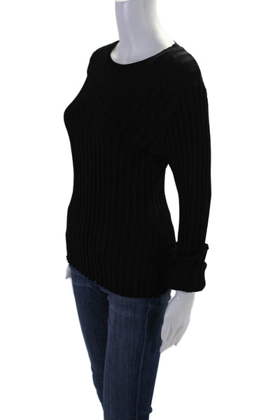 Dissh Womens Slim Fit Ribbed Long Sleeve Blouse Black Size XL