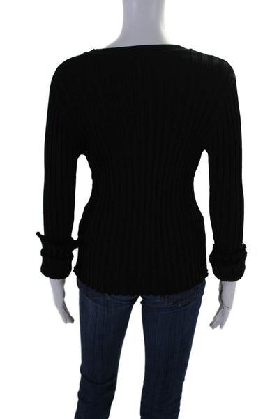 Dissh Womens Slim Fit Ribbed Long Sleeve Blouse Black Size XL