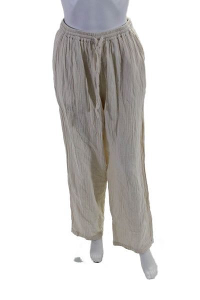 Xirena Womens Cotton High Rise Drawstring Straight Leg Casual Pants Beige Size L