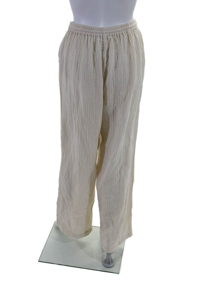 Xirena Womens Cotton High Rise Drawstring Straight Leg Casual Pants Beige Size L