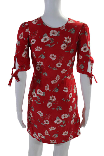 Intermix Women's Round Neck Short Sleeves Mini Silk Dress Red Floral Size 0