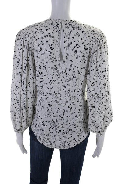 Joie Women's Round Neck Long Sleeves Floral Blouse White Black Size XS