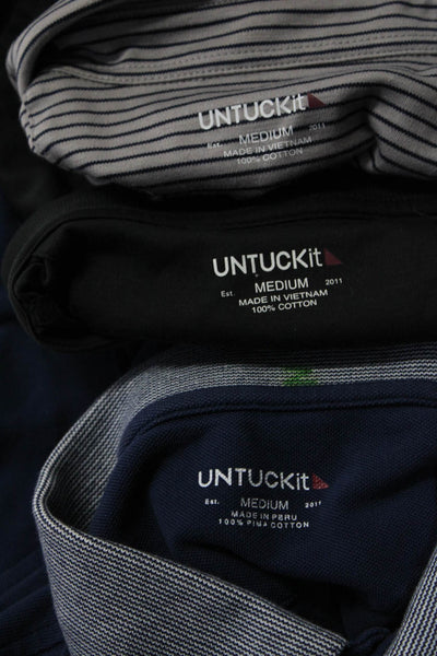 Untuckit Mens Short Sleeve Collared Striped Polo Shirt Gray Black Medium Lot 3