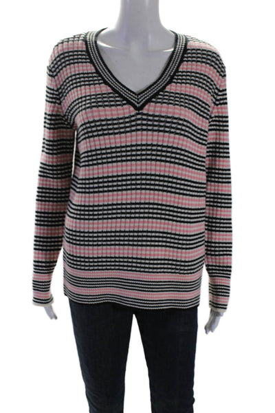 Tularosa Women's V-Neck Long Sleeves Pullover Multicolor Striped Sweater Size S