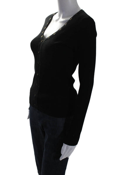 525 America Women's V-Neck Long Sleeves Ribbed Pullover Sweater Black Size S