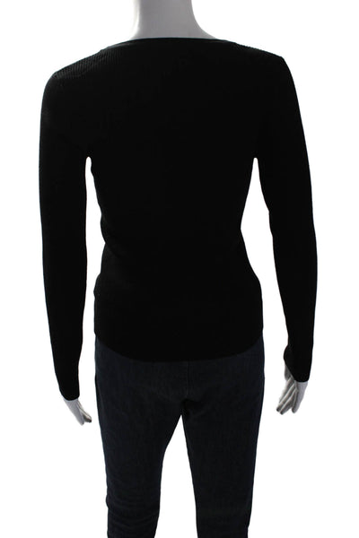 525 America Women's V-Neck Long Sleeves Ribbed Pullover Sweater Black Size S