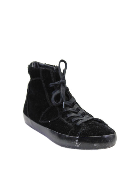 Philippe Model Women's Round Toe Suede High Top Lace Up Sneakers Black Size 7