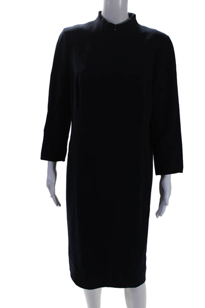 Akris Womens Long Sleeves Turtleneck Front Zipper Dress Navy Blue Wool Size 14