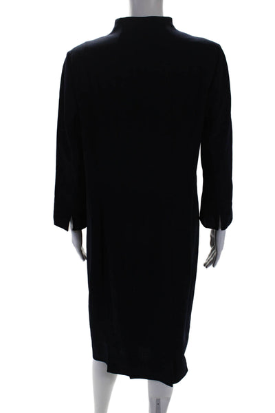 Akris Womens Long Sleeves Turtleneck Front Zipper Dress Navy Blue Wool Size 14