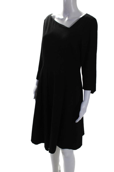 Donna Karan New York Womens Long Sleeves V Neck A Line Dress Black Size 12