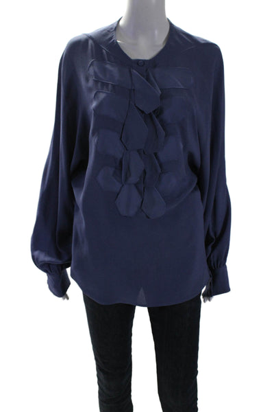 3.1 Phillip Lim Womens Silk Half Button Down Long Sleeves Blouse Blue Size 10