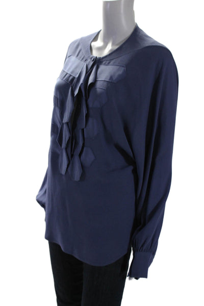 3.1 Phillip Lim Womens Silk Half Button Down Long Sleeves Blouse Blue Size 10