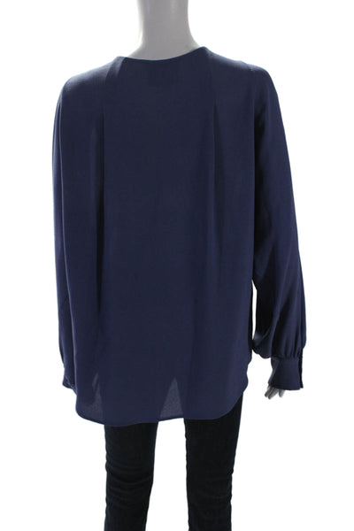 3.1 Phillip Lim Womens Silk Half Button Down Long Sleeves Blouse Blue Size 10