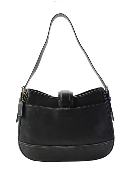 Coach Womens Single Strap Buckle Snap Medium Shoulder Handbag Black Leather