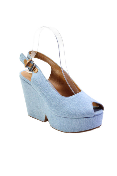 Clergerie Womens Blue Denim Peep Toe Block Platform Heels Shoes Size 7