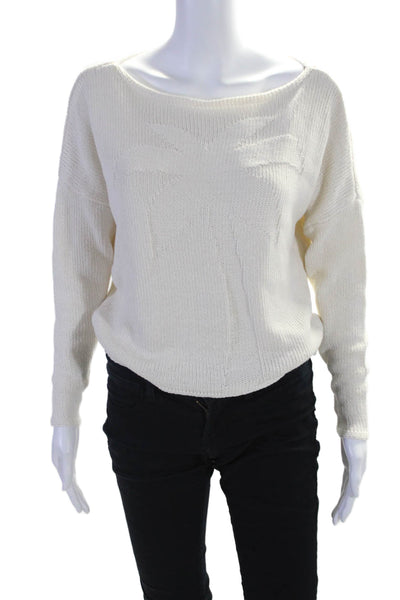 27 Miles Womens White Cotton Crew Neck Long Sleeve Pullover Sweater Top Size XS