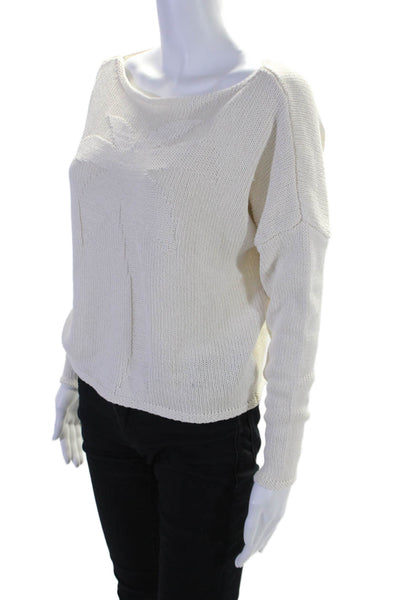 27 Miles Womens White Cotton Crew Neck Long Sleeve Pullover Sweater Top Size XS